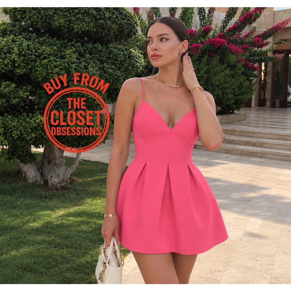 ZARA Pink Fuchsia Mini Dress NWT Fit Flare A Line Party Graduation Dress XL - Picture 3 of 16